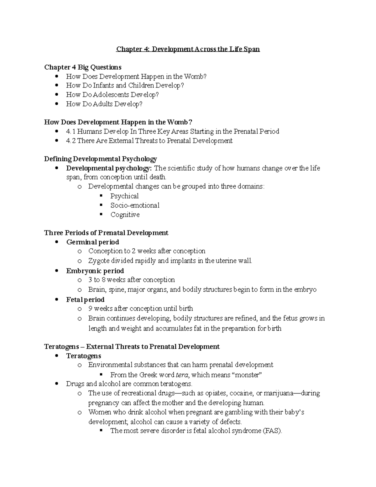 Chapter 4 Power Point - Notes - Chapter 4: Development Across The Life ...