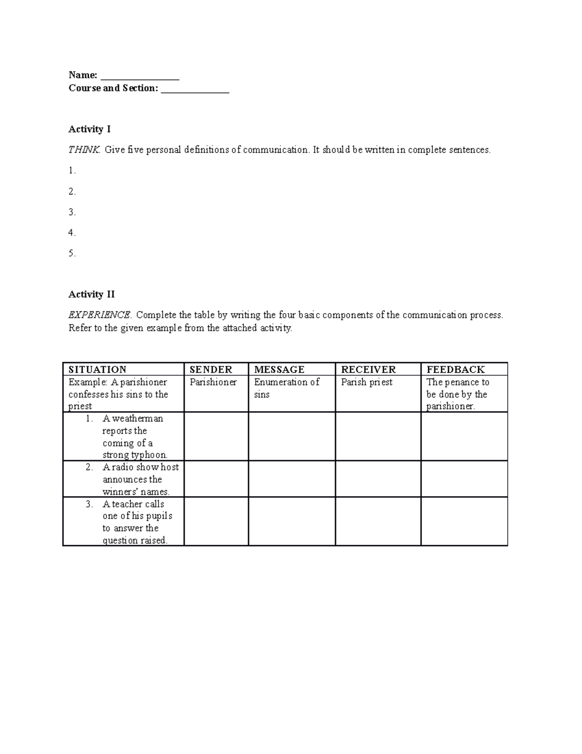 Activity in Communication Process (GE 102) - Name ...