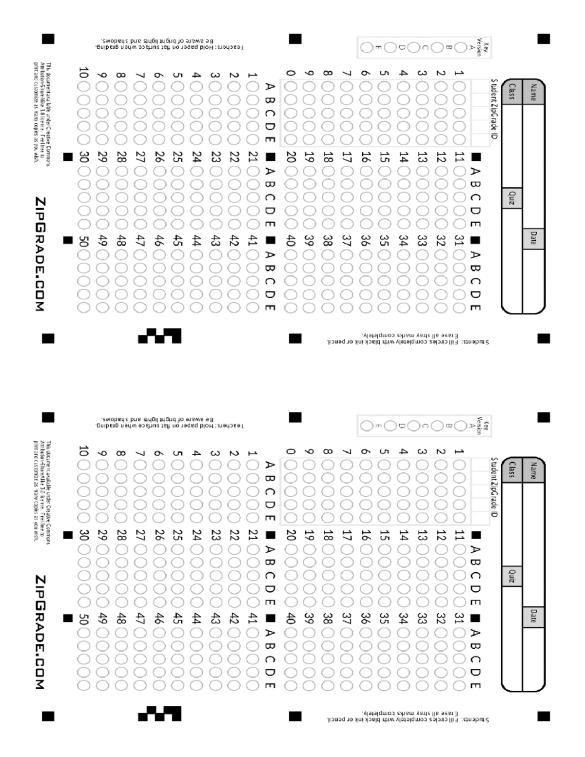 Zipgrade-Answer-Sheet - Date Name Date Name Class Quiz Class Quiz S ...