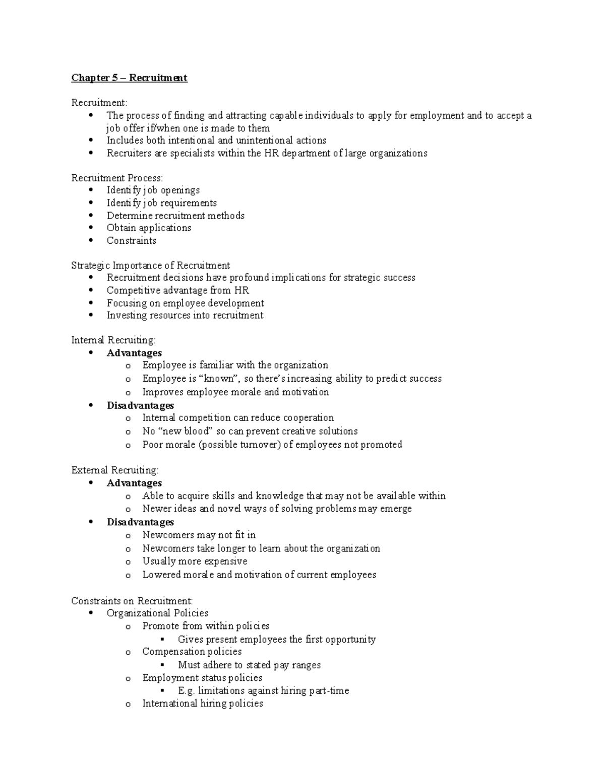 Ch. 5 - Recruitment - Chapter 5 – Recruitment Recruitment: The process ...