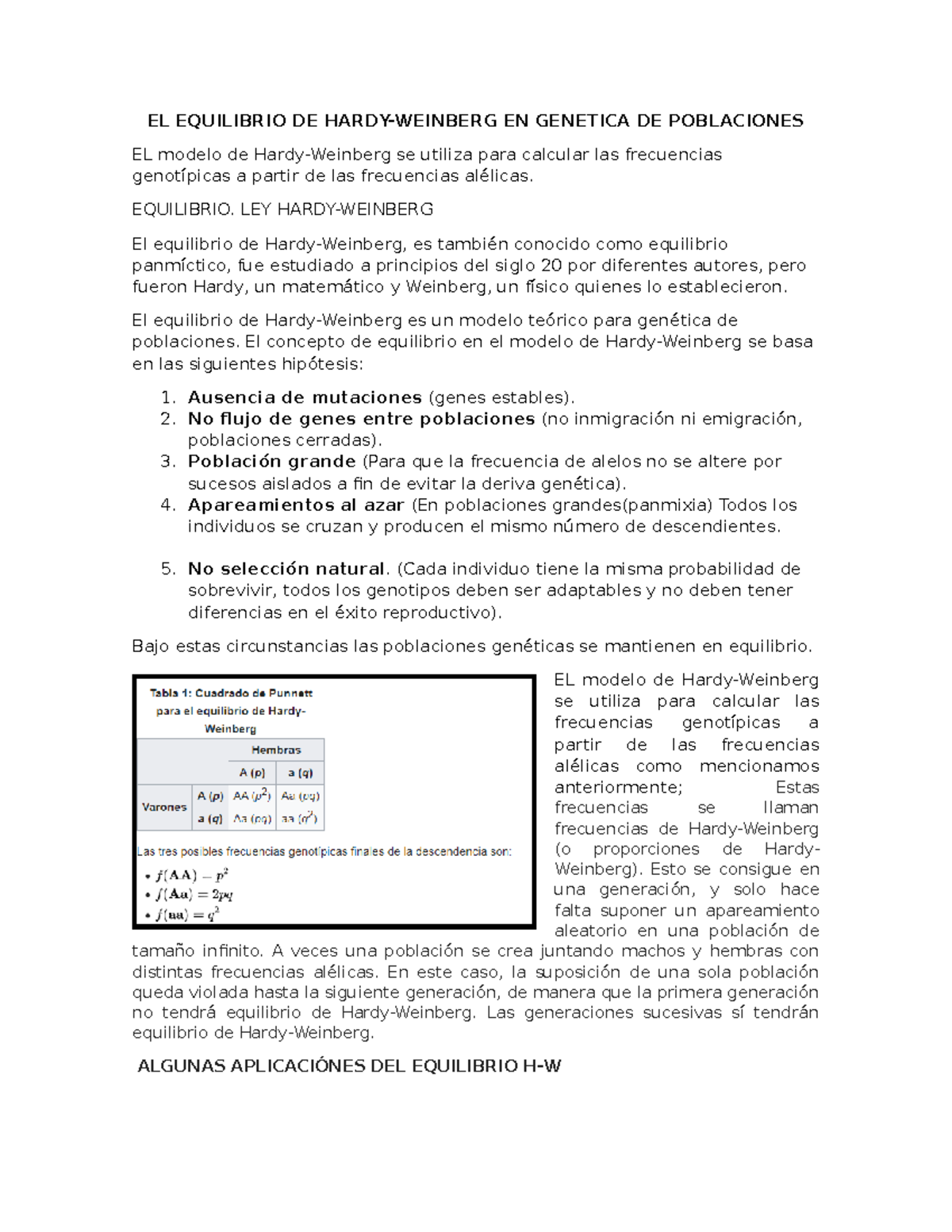 EL Equilibrio DE Hardy - Apuntes 1-4 - EL EQUILIBRIO DE HARDY-WEINBERG EN  GENETICA DE POBLACIONES EL - Studocu