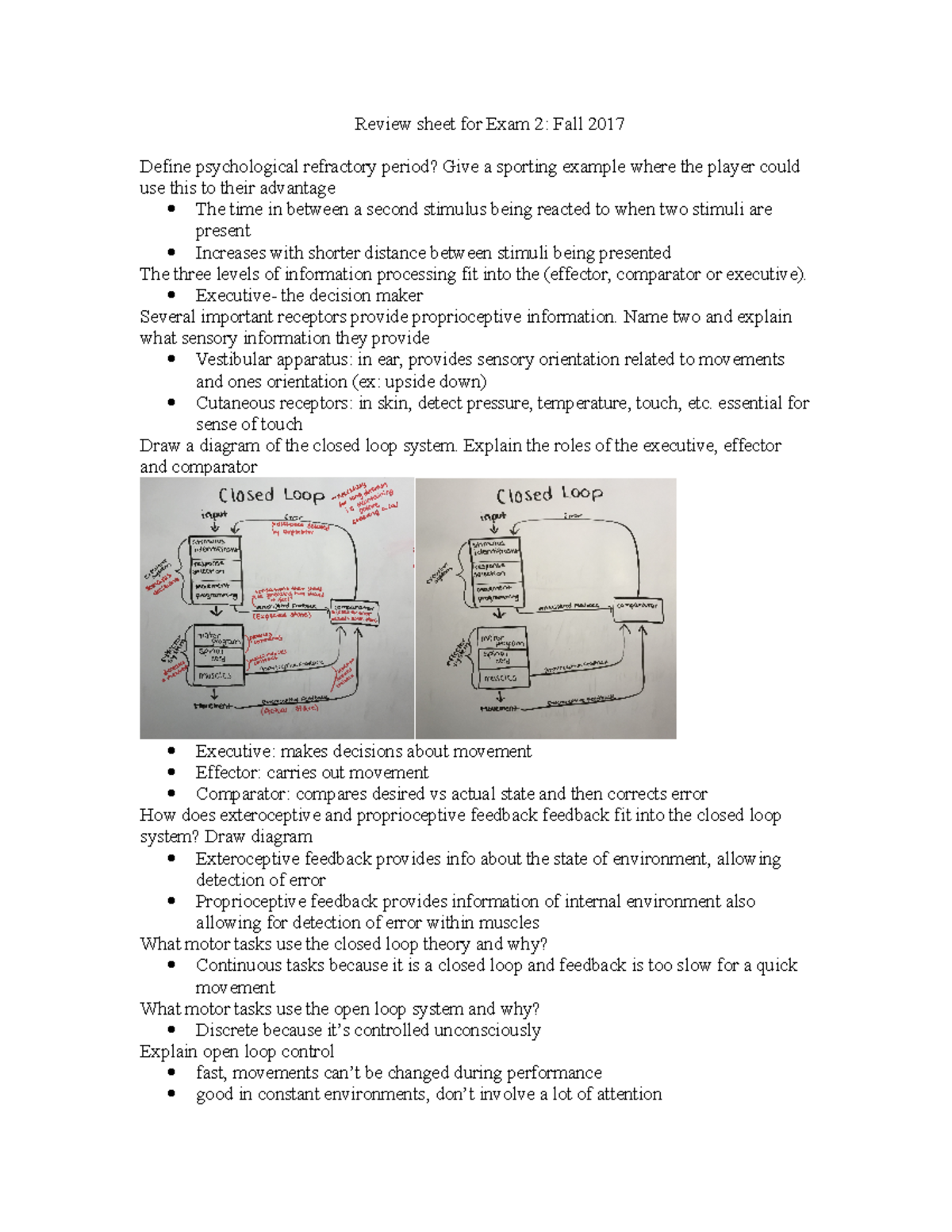 Exam2reviewmotorlearning - Review sheet for Exam 2: Fall 2017 Define ...