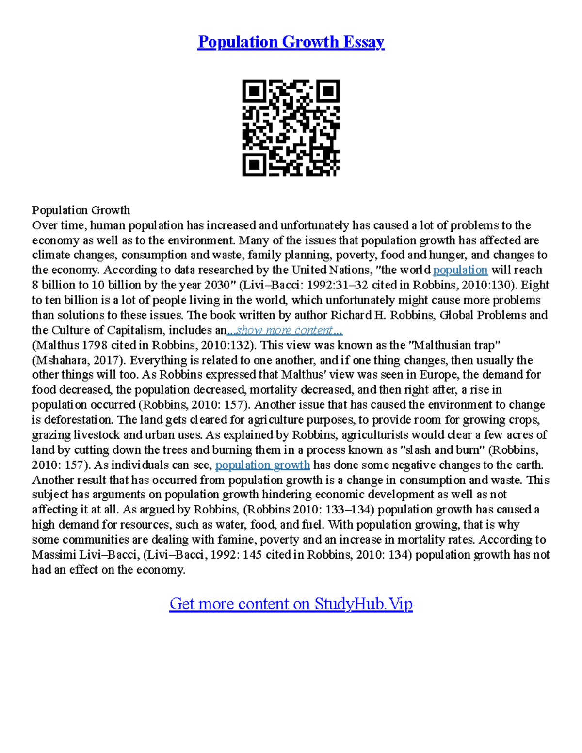 Essay Population - Population Growth Essay Population Growth Over time ...