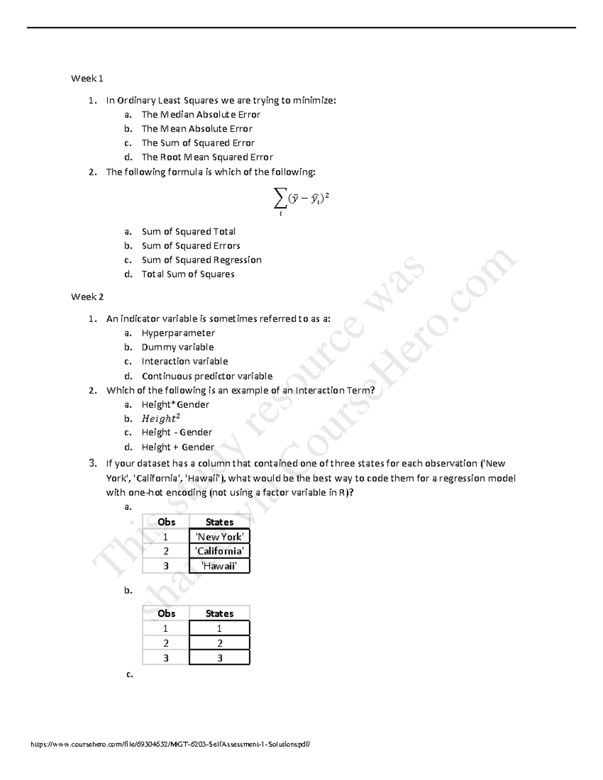 MGT 6203 Self Assessment 1 Solutions - Week 1 In Ordinary Least Squares ...