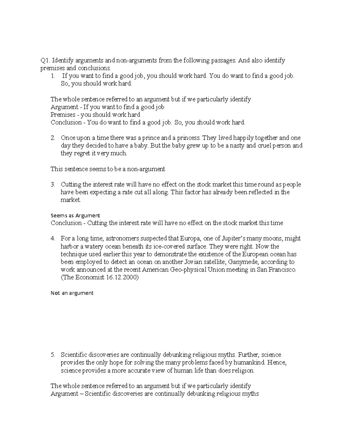 Upload Q 1 - Kubs Student - Q1. Identify arguments and non-arguments ...