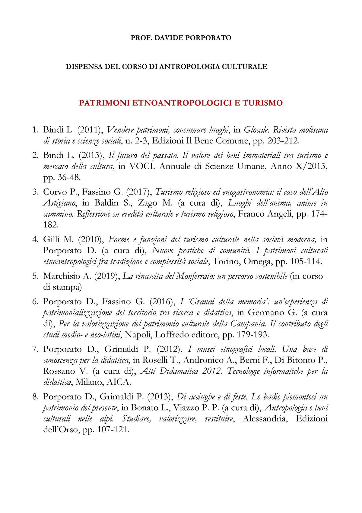 Dispensa-2 - utilizzo esame - PROF. DAVIDE PORPORATO DISPENSA DEL