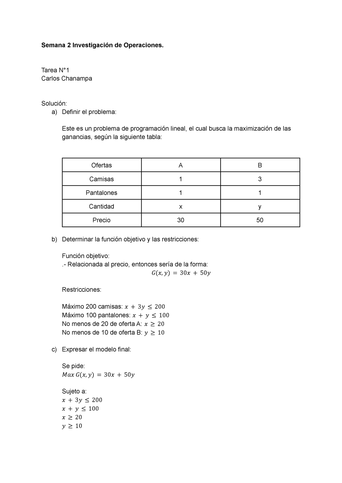 Tarea 1 Investigacion De Operaciones - Semana 2 Investigación De ...