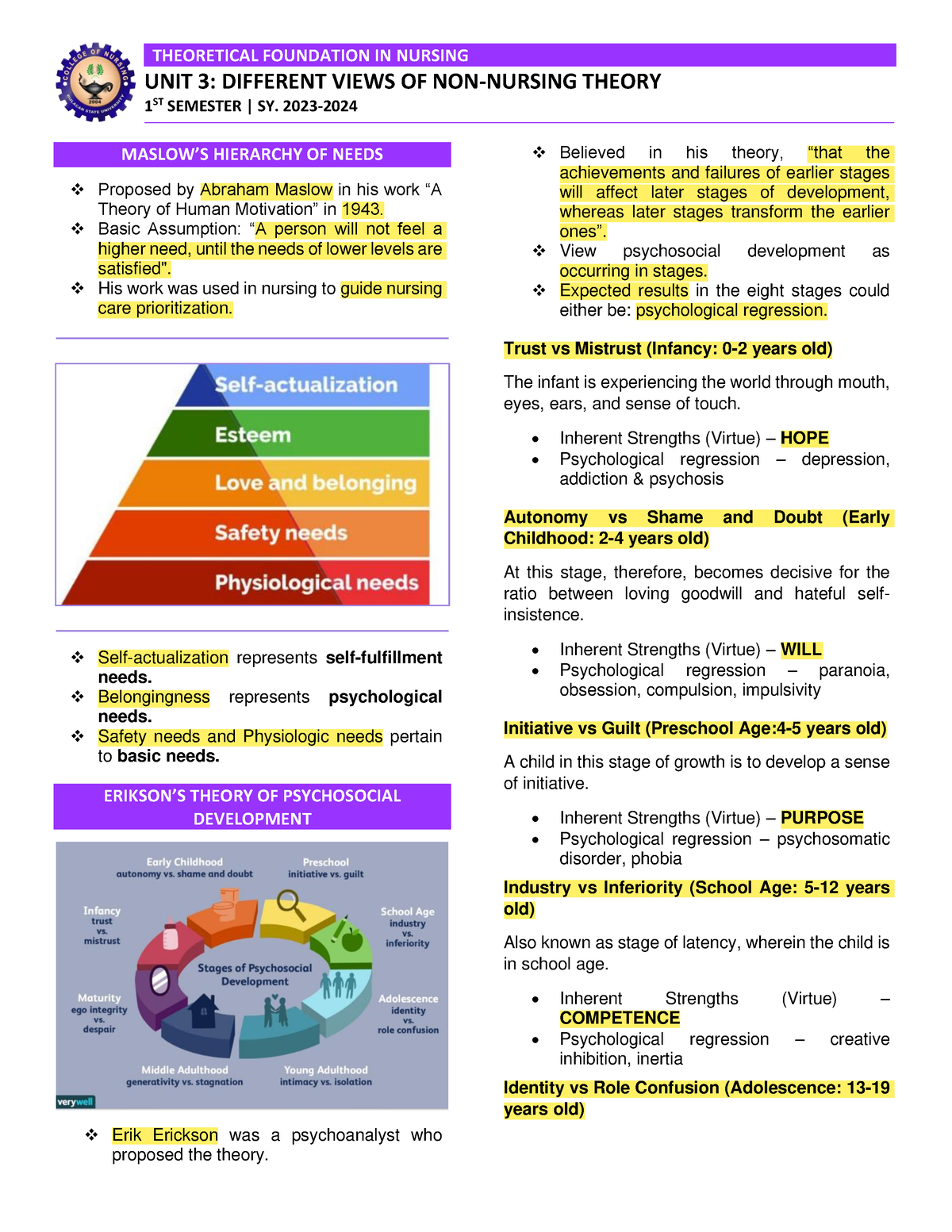 NCM UNIT 3 Reviewer - hajwhjkh - THEORETICAL FOUNDATION IN NURSING UNIT ...