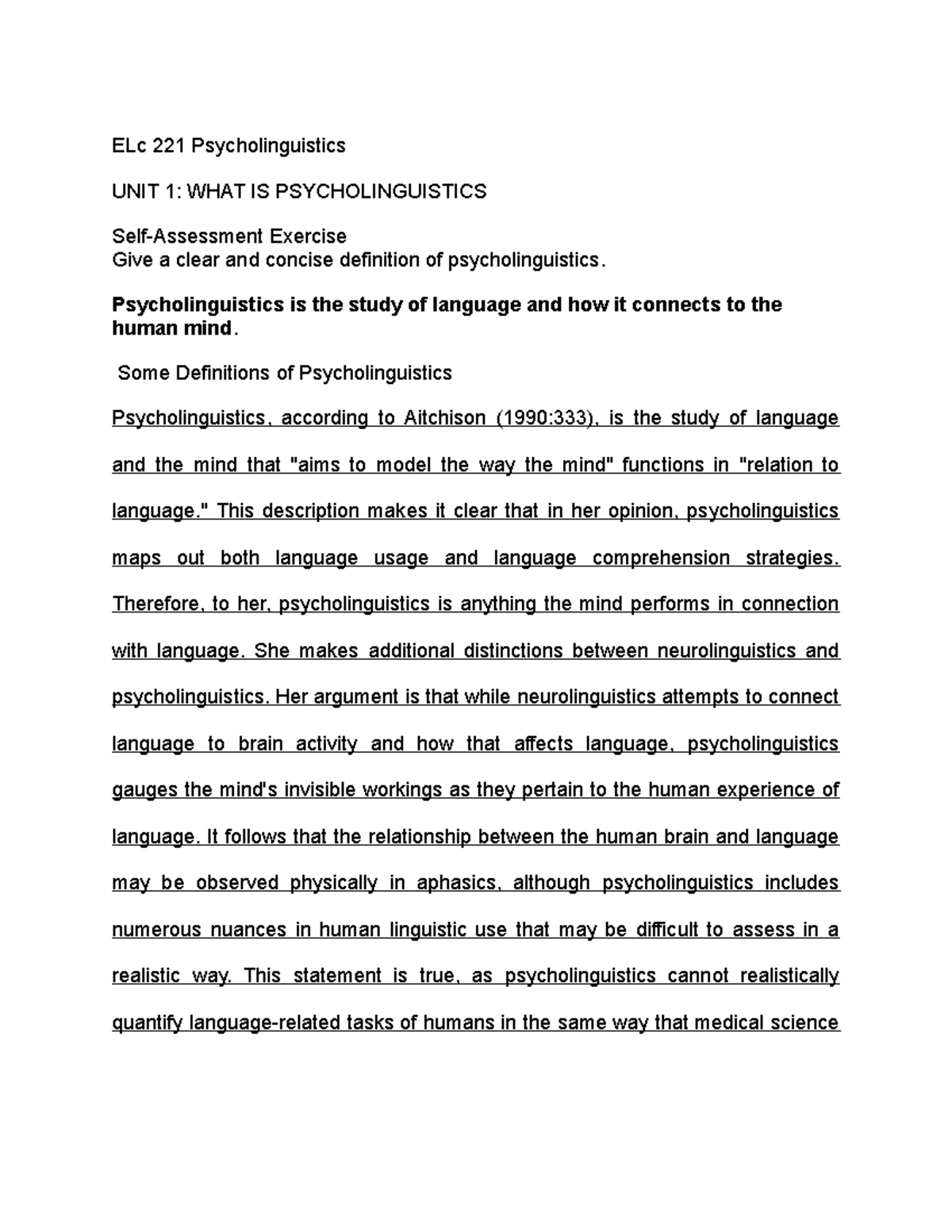 ELc 221 Psychology Of Language - What Is Psycholinguistics - ELc 221 ...