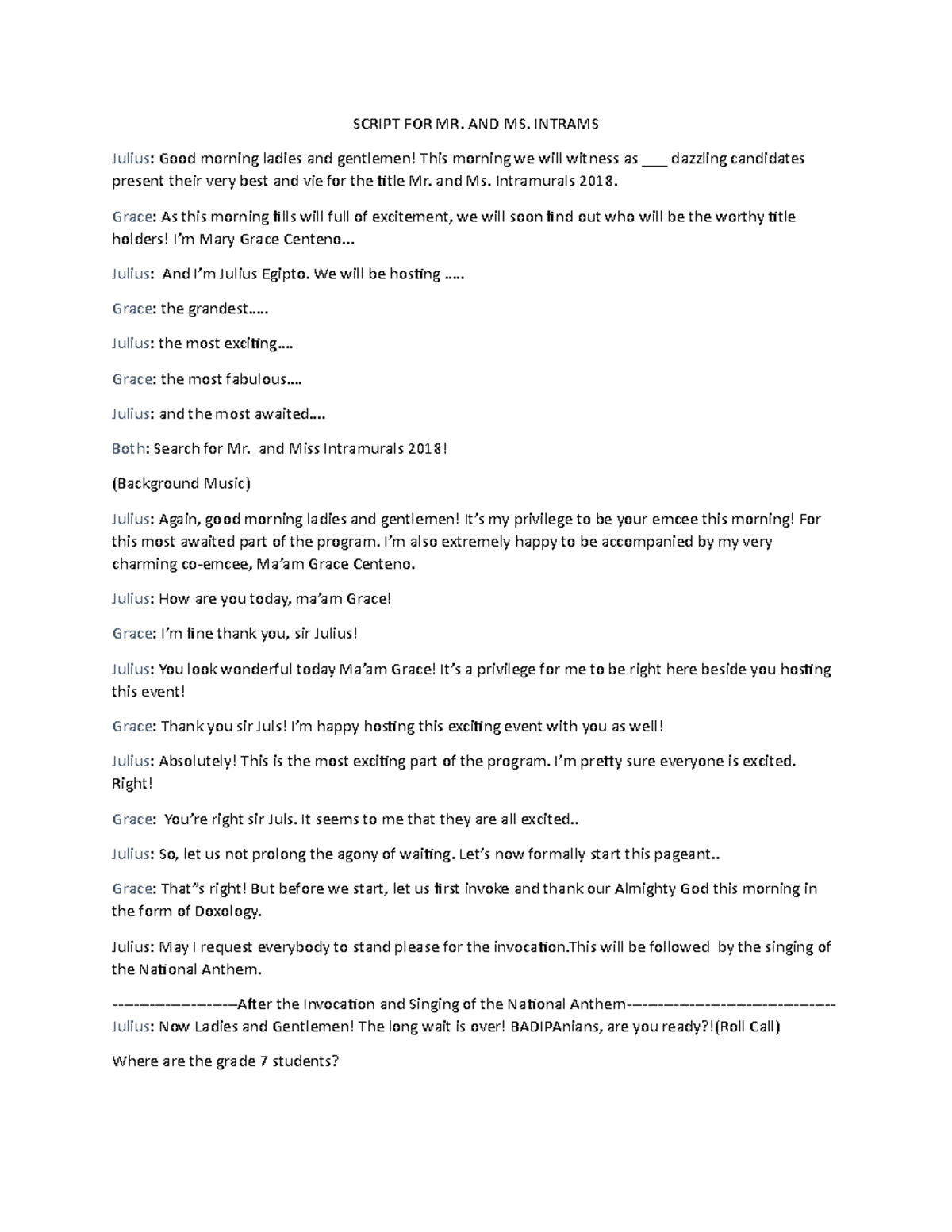 Emcee Script For Mr And Ms United Nation