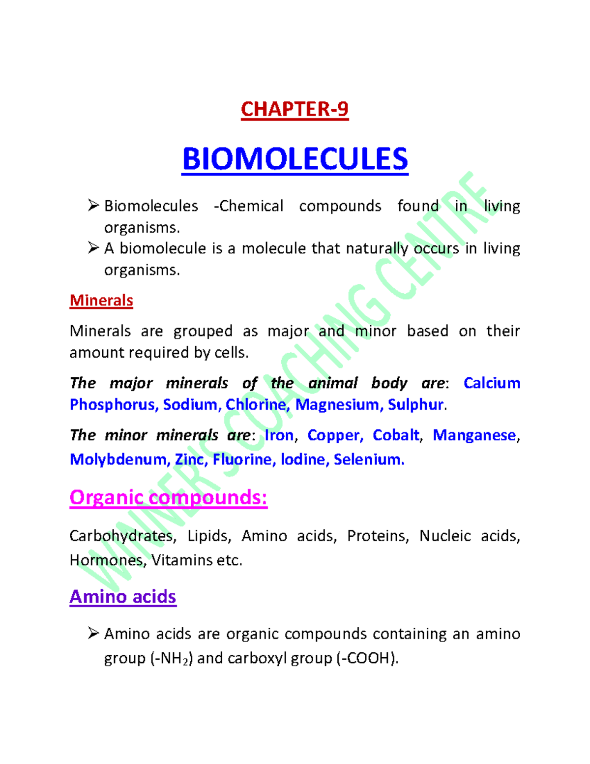 +1 Chapter 9 Biomolecules. For Plus One - CHAPTER- BIOMOLECULES ...