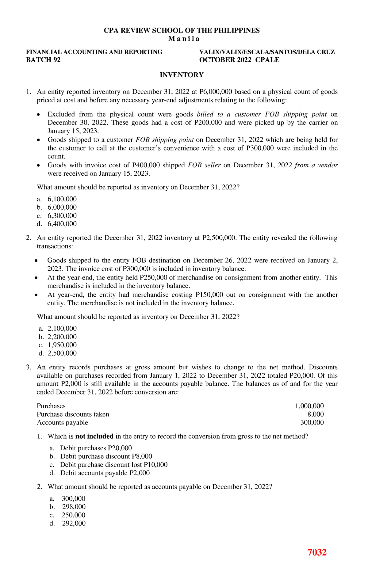 Inventory Drills - Notes - 7032 CPA REVIEW SCHOOL OF THE PHILIPPINES M ...