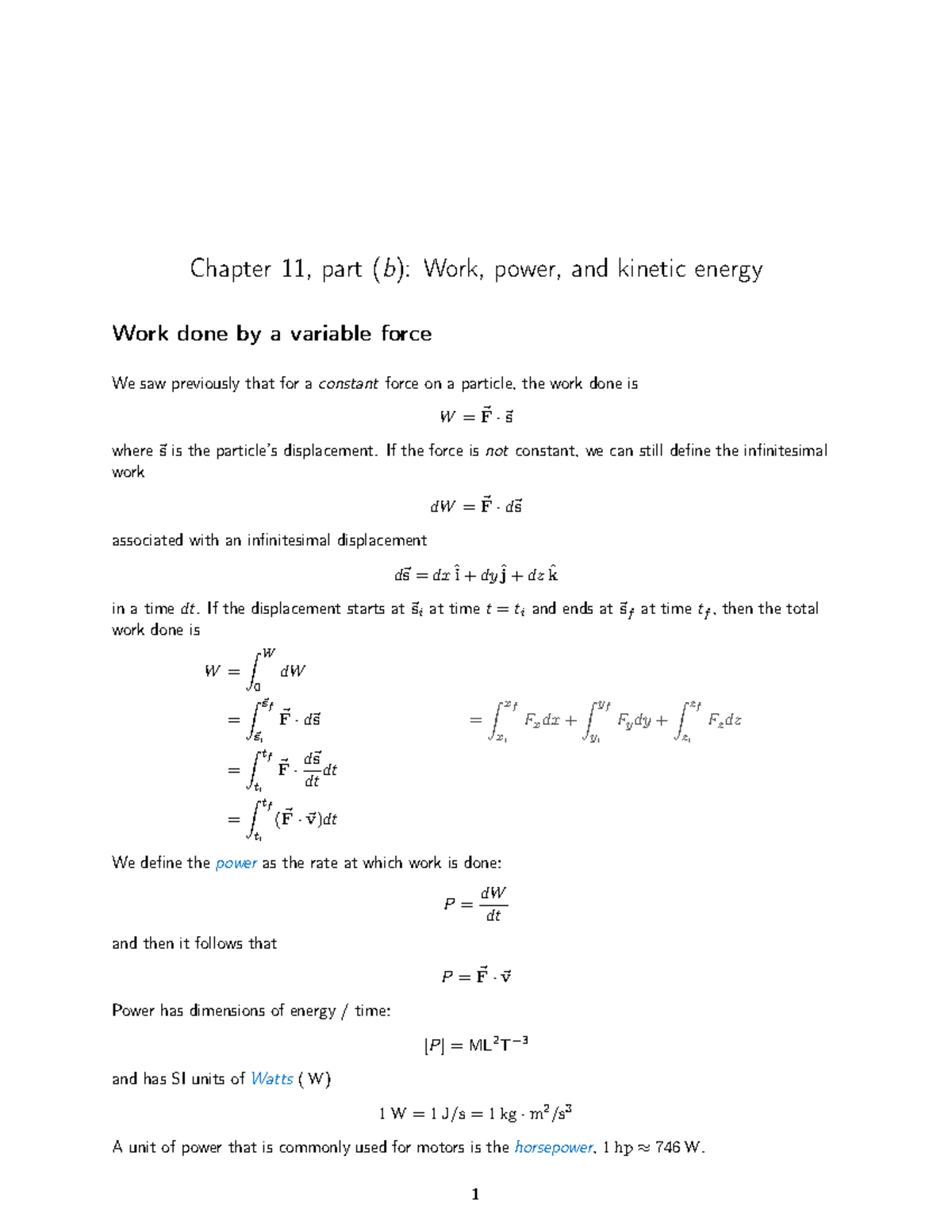 LN11b - Work, Power, And Kinetic Energy - Chapter 11, Part (b): Work ...