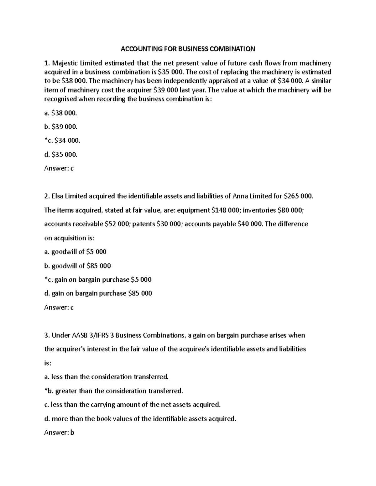 Accounting FOR Business Combination MCQ's ACCOUNTING FOR BUSINESS