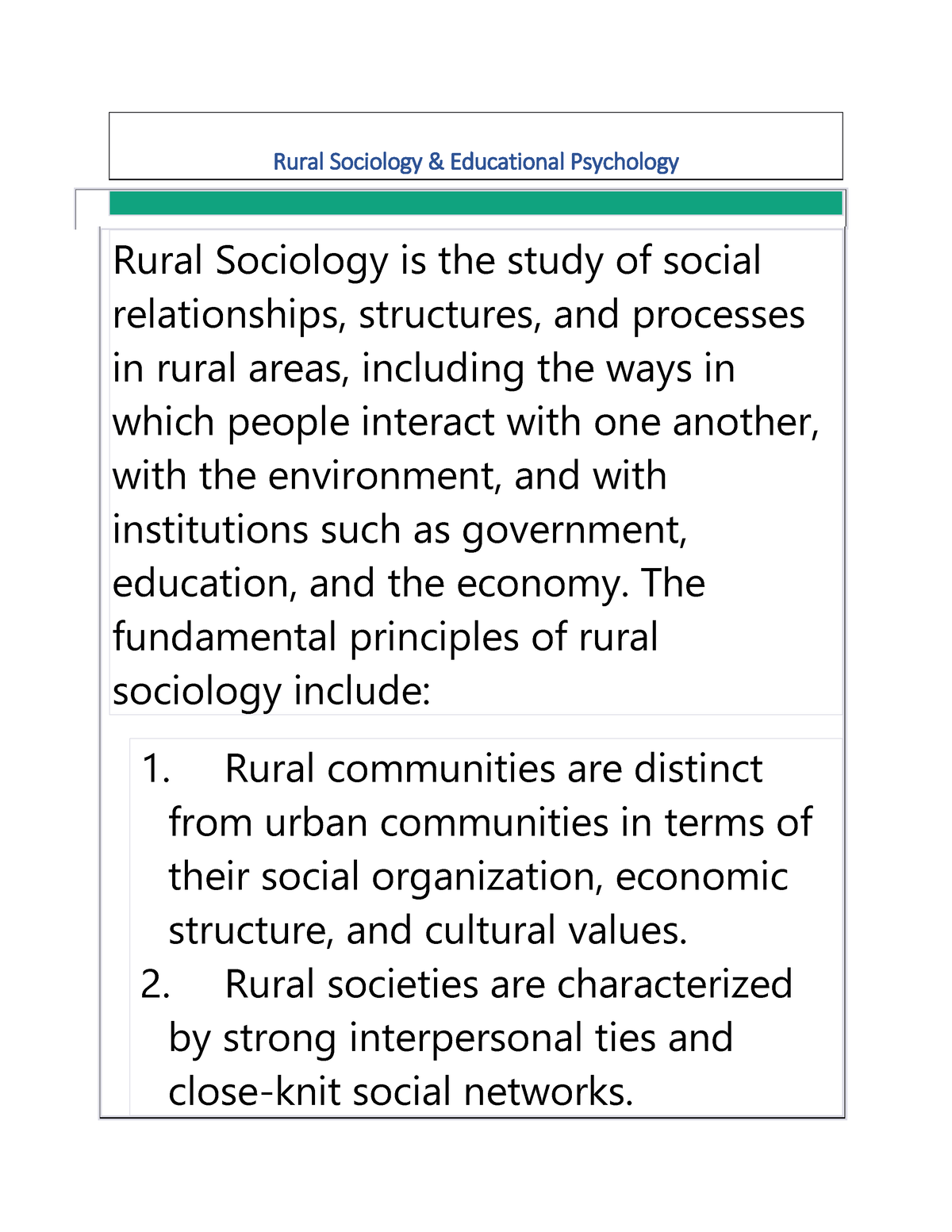 Fundamentals of Rural Sociology and Educational Psychology 1 - Rural ...