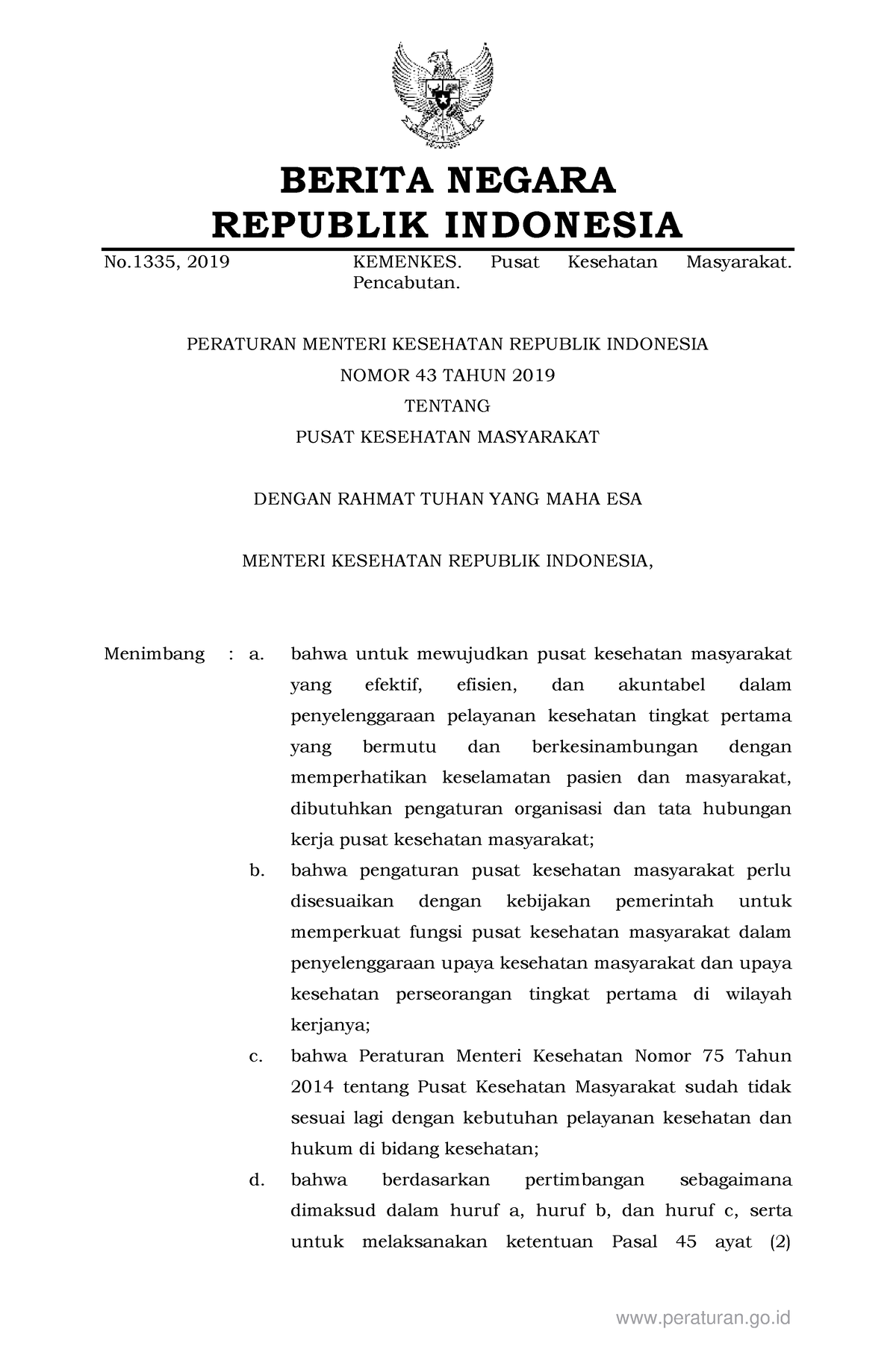 Permenkes Nomor 43 Tahun 2019 - BERITA NEGARA REPUBLIK INDONESIA No ...