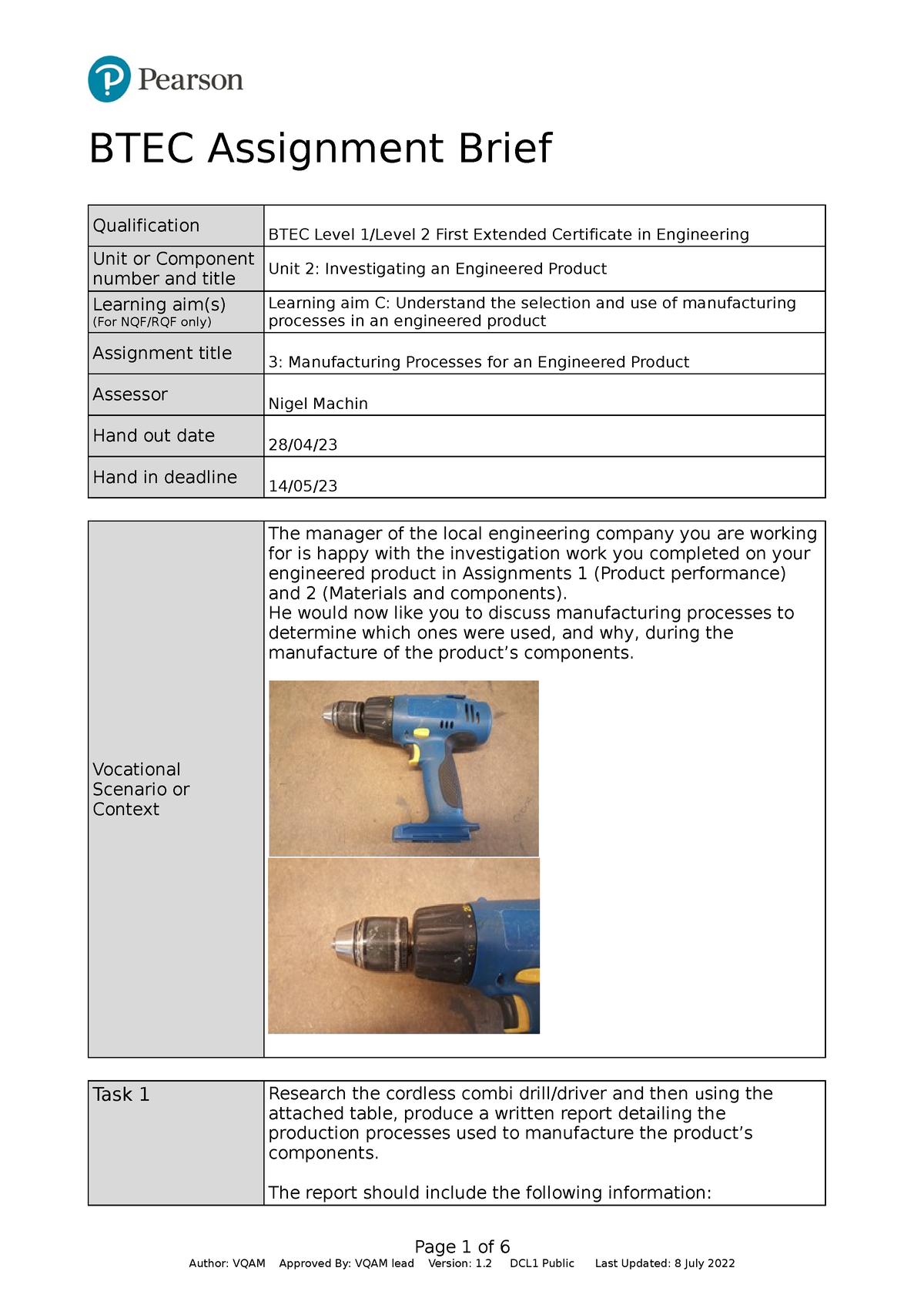 btec level 1 assignment brief