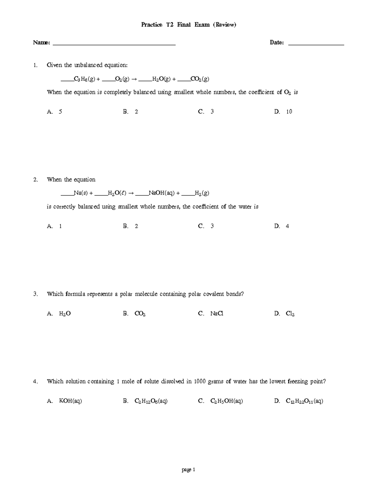 Practice T2 Final Exam Review - Practice T2 Final Exam (Review) Name ...