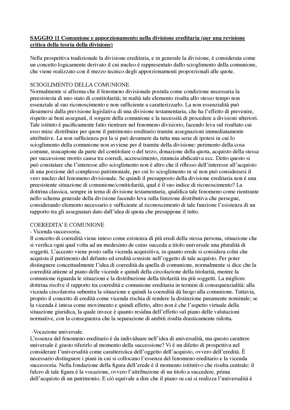 Saggio 12 Comunione E Apporzionamento Nella Divisione Ereditaria ...