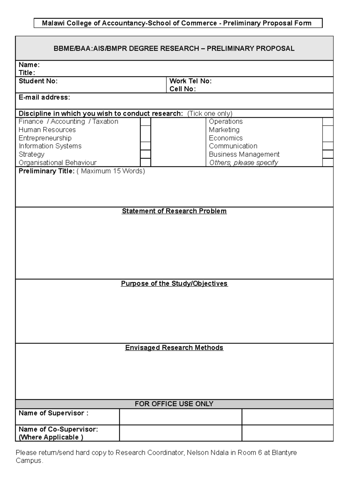 MCA Degree Preliminary Proposal Form and Guidelines - Malawi College of ...