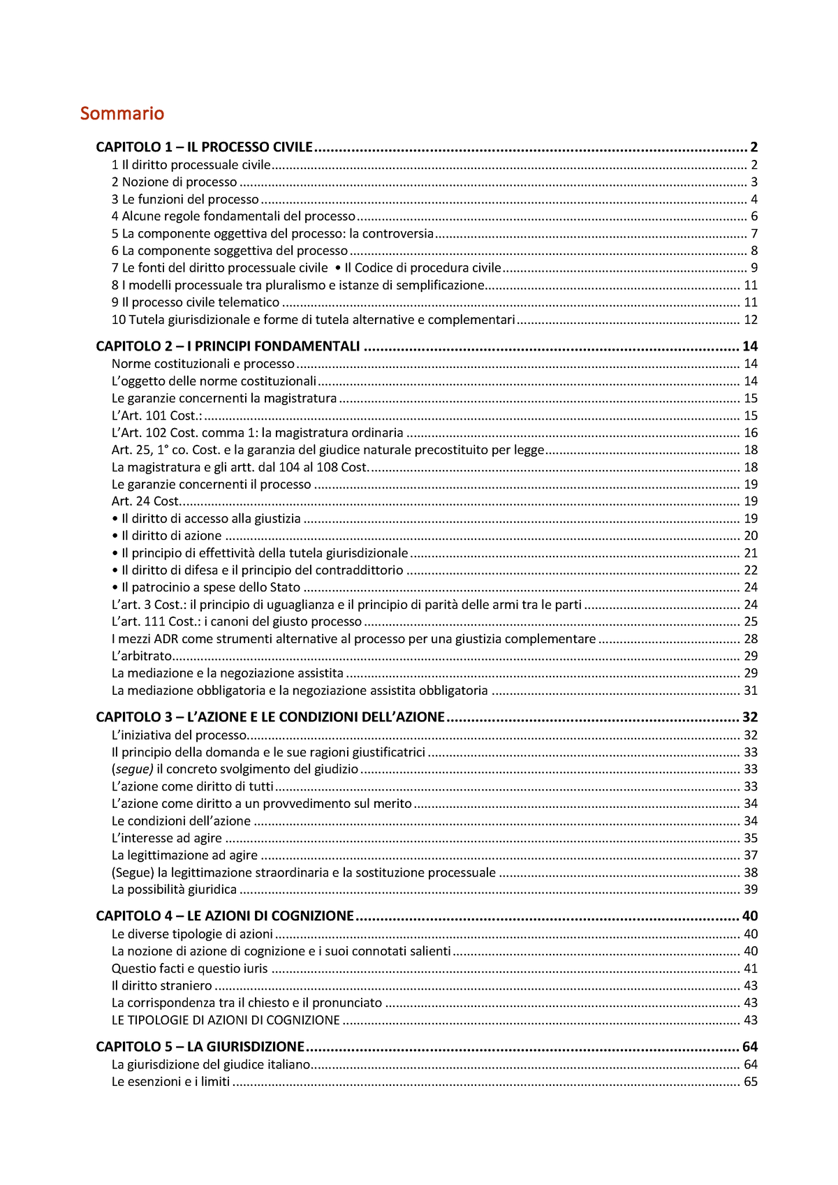 Indice I Prinicpi Sommario Capitolo Il Processo Civile Il