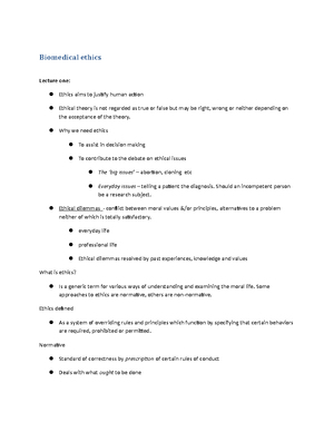 Ethics note full - note - Ø Ethics is Ø generic term, Ø refers to ...