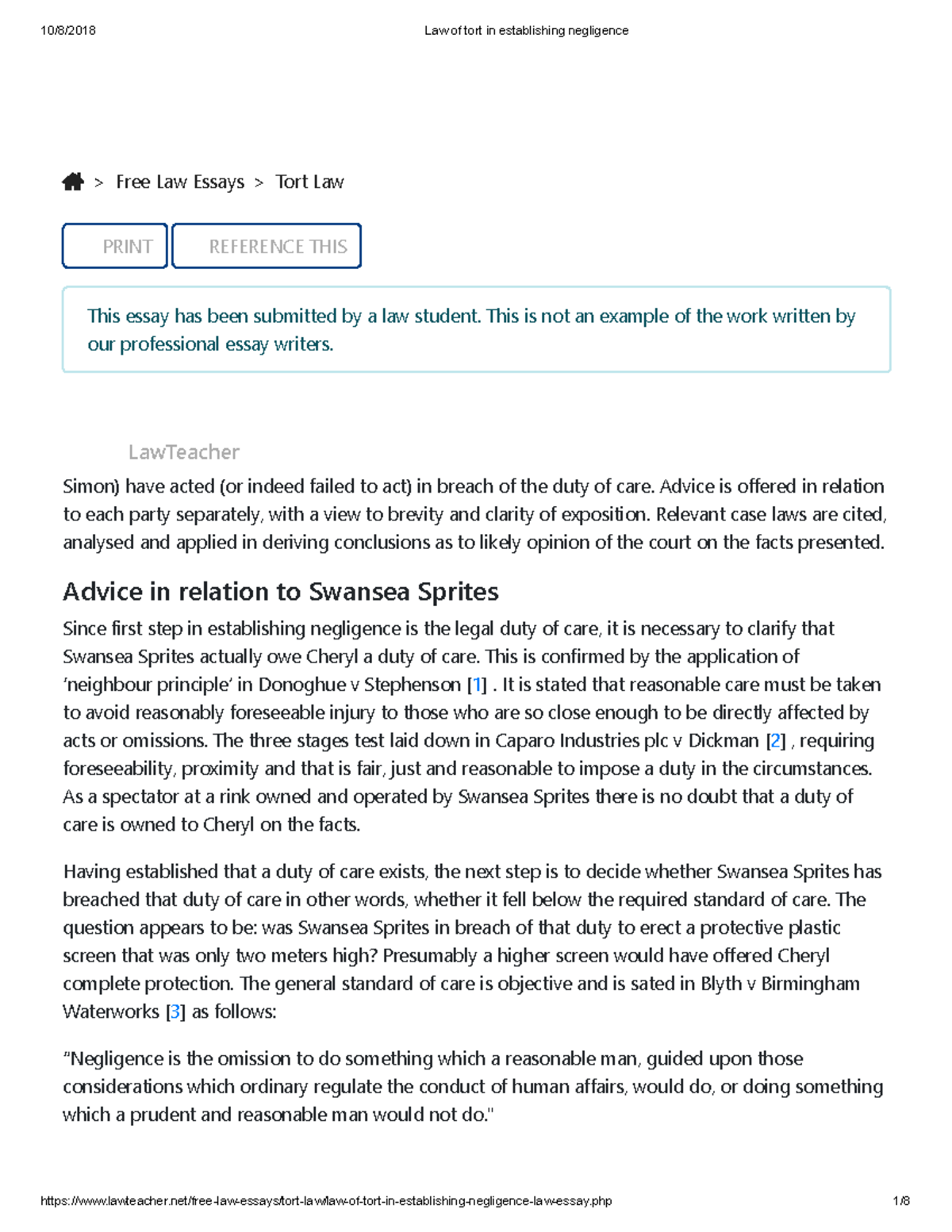 Law Of Tort In Establishing Negligence Blyth Case Free Law Essays Tort Law Print Studocu Law Of Tort In Establishing Negligence Blyth Case Free Law Essays Tort Law Print Studocu