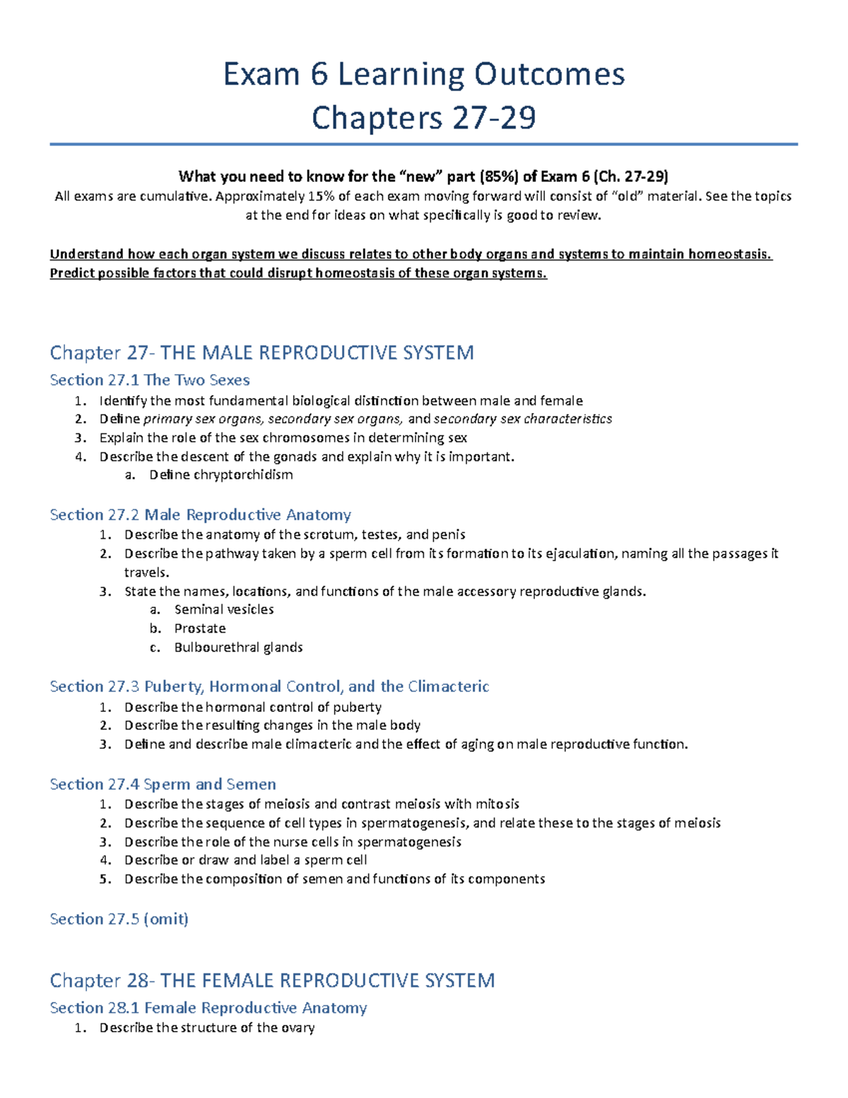 Learning Outcomes Exam 6 - Exam 6 Learning Outcomes Chapters 27- What ...