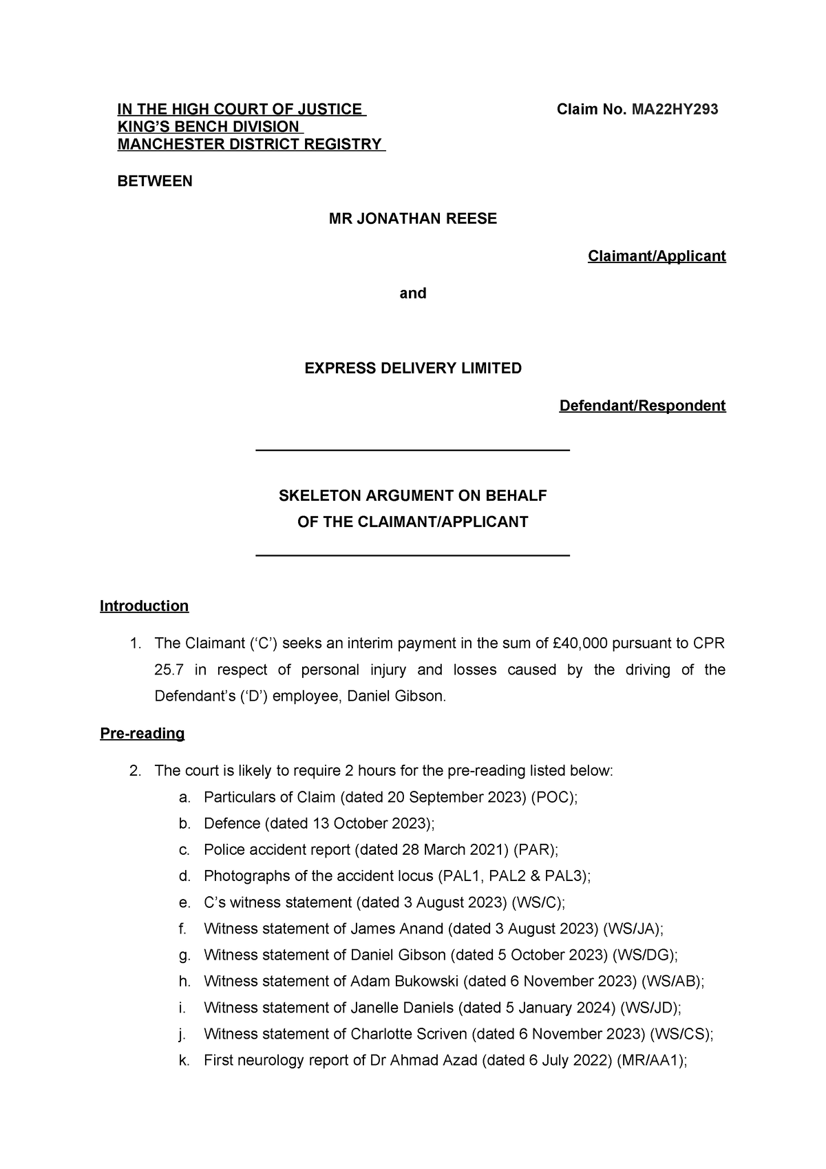 B - Skeleton Argument - class discussion - IN THE HIGH COURT OF JUSTICE ...