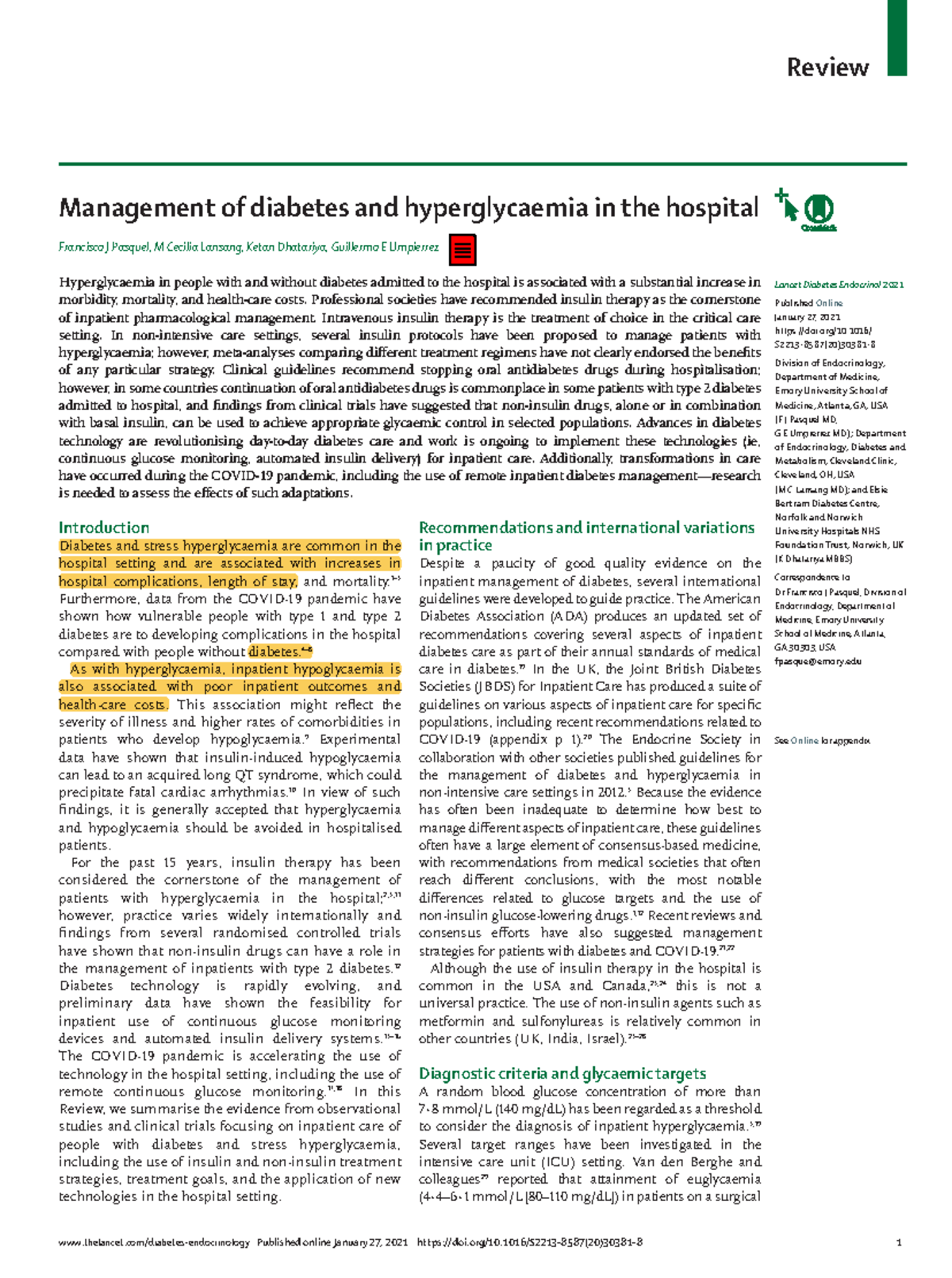OK Management of diabetes and hyperglycaemia in the hospital 2021 ...
