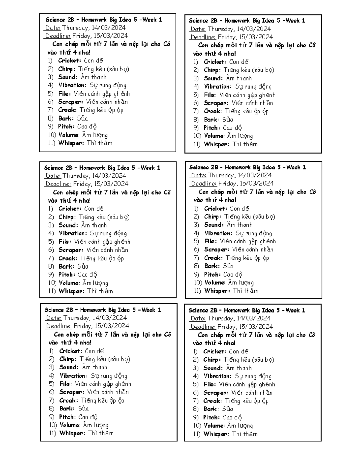 Science Thurs-FRI - Science 2B – Homework Big Idea 5 -Week 1 Date ...