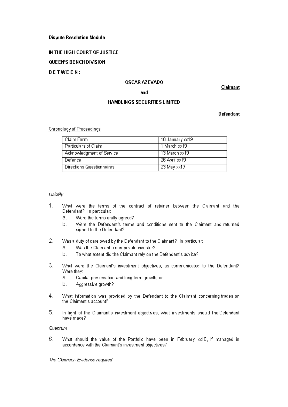 Dispute Resolution Module - What were the terms of the contract of ...