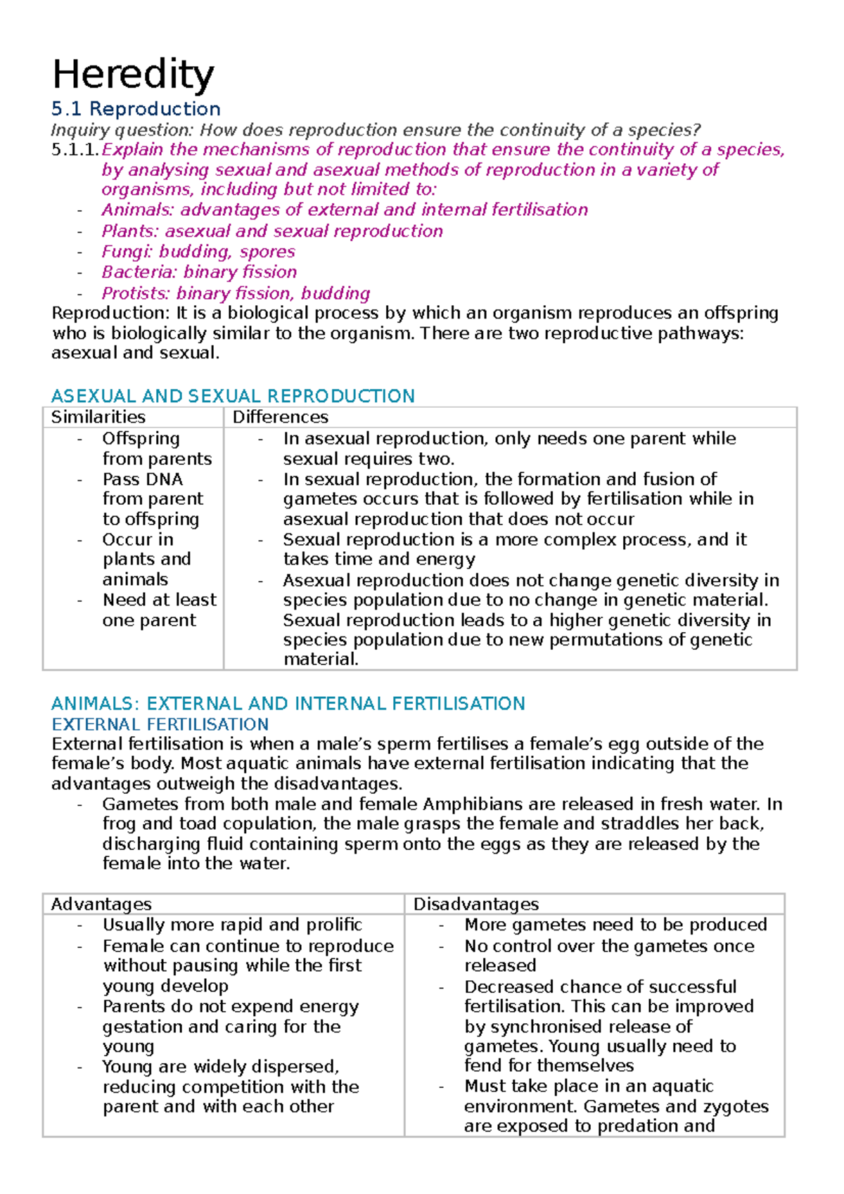 Biology Notes For HSC Students Year 12 Heredity 5 Reproduction 