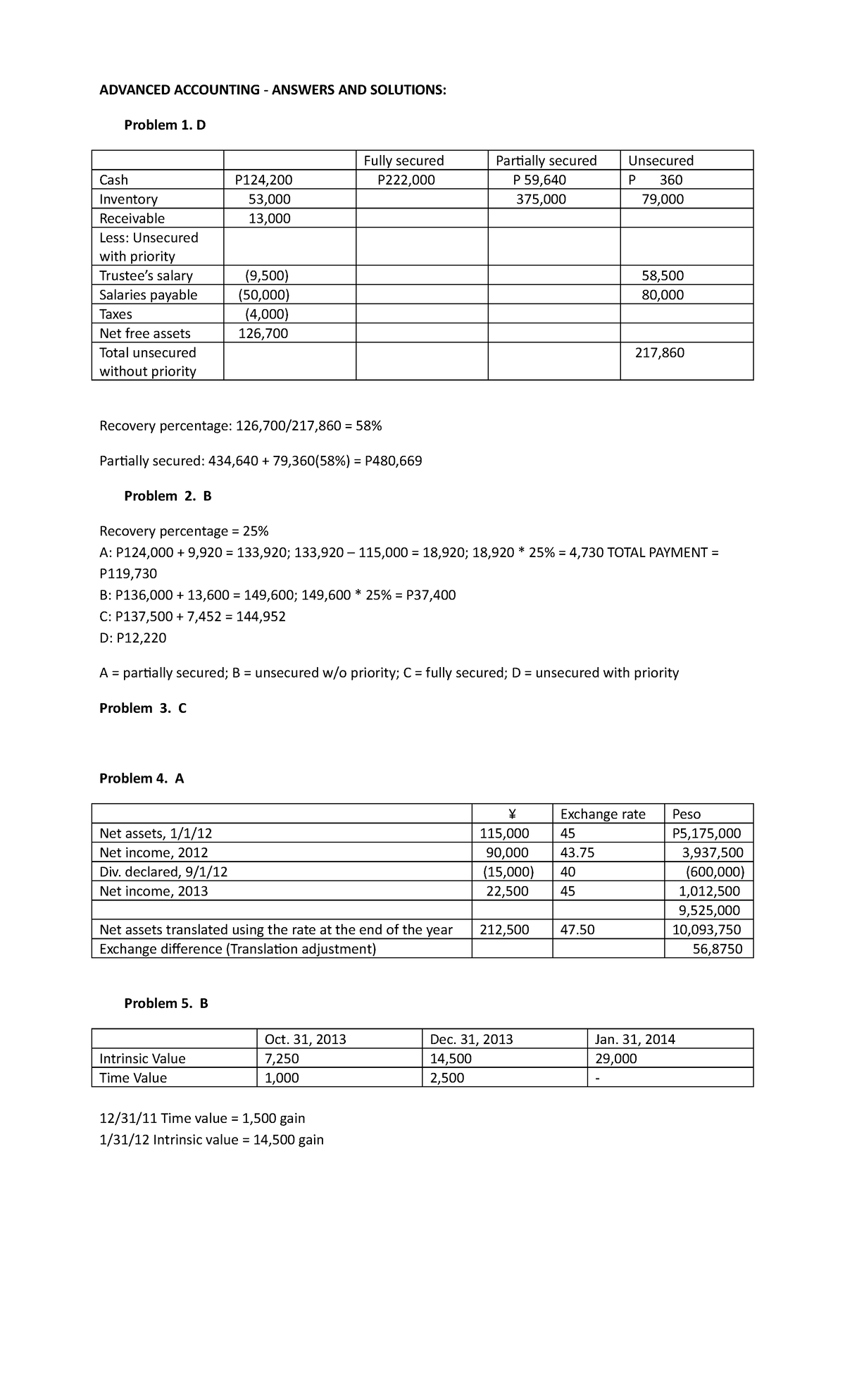 Advanced Accounting - Solution 1 - ADVANCED ACCOUNTING - ANSWERS AND ...