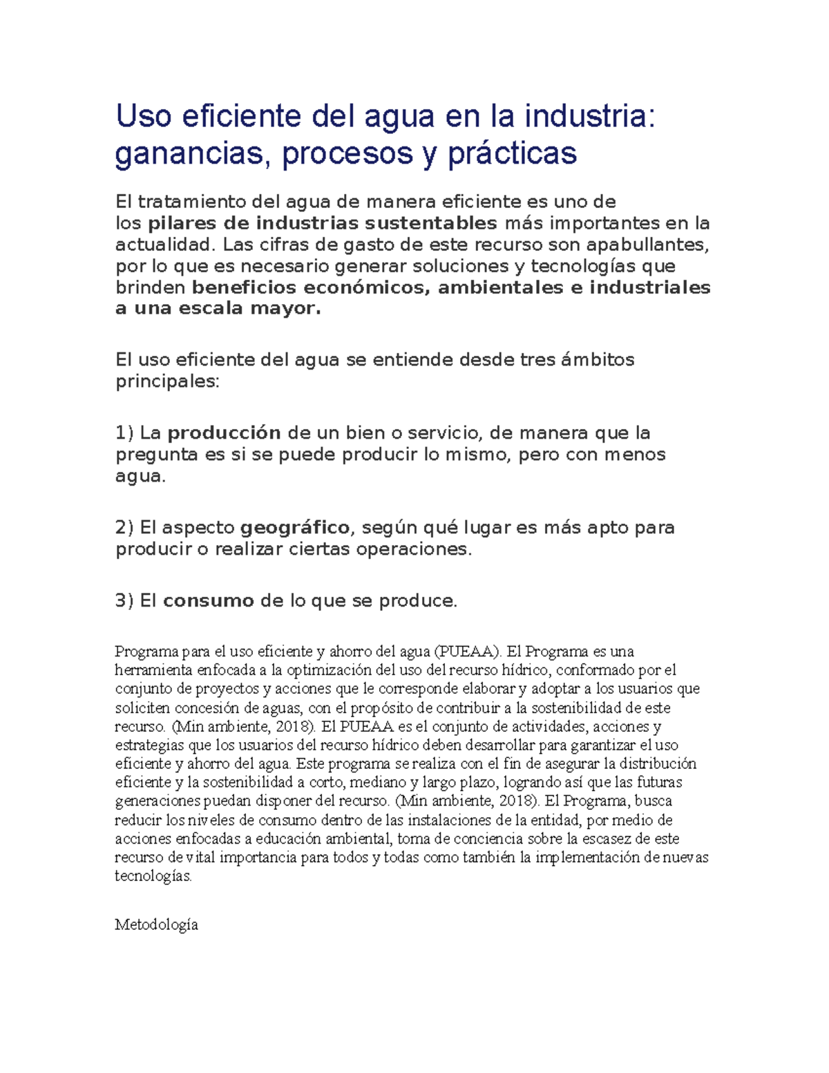 Uso eficiente del agua en la industria - Uso eficiente del agua en la ...