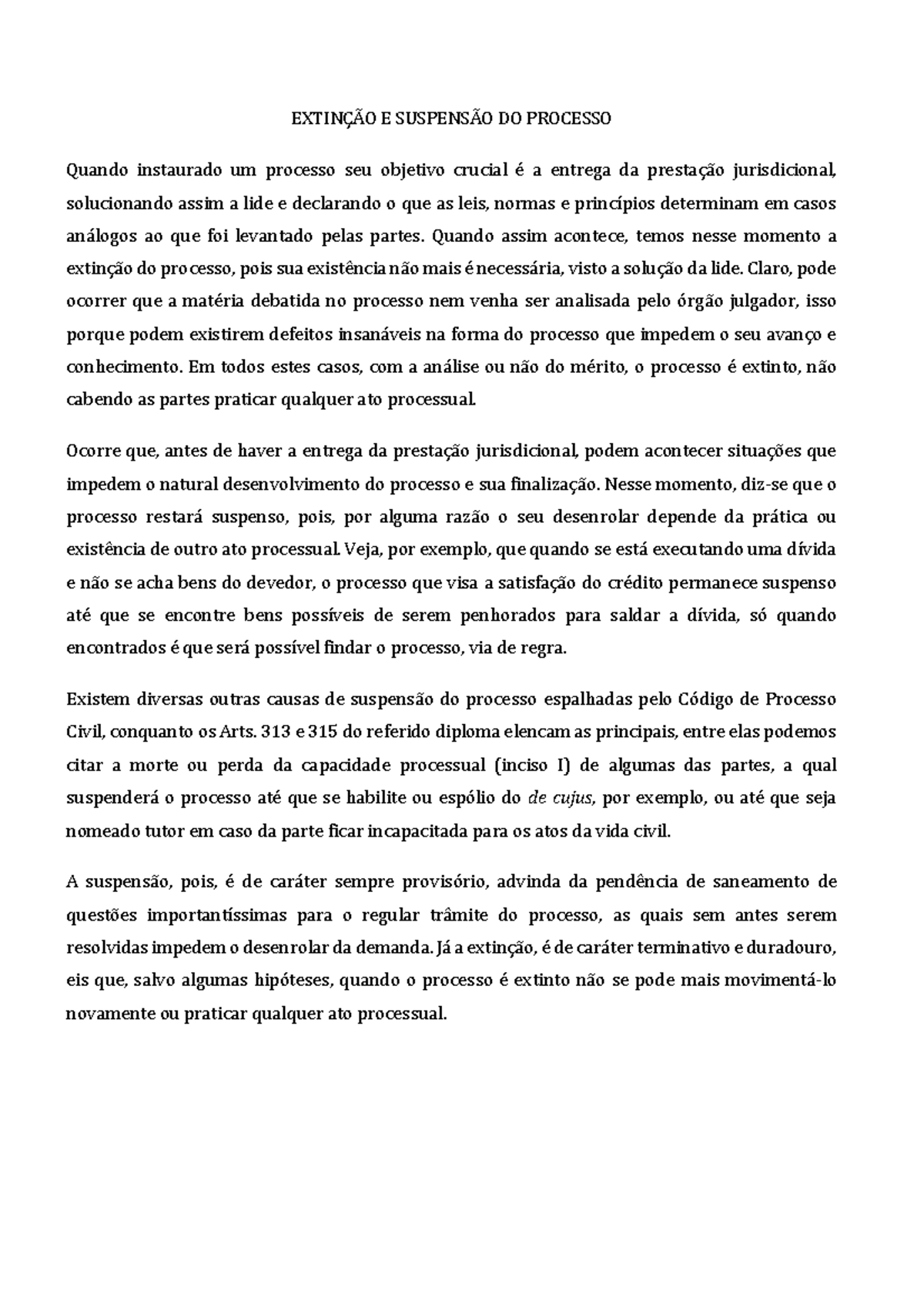 Extinção E Suspensão Do Processo - EXTIN«√O E SUSPENS√O DO PROCESSO ...