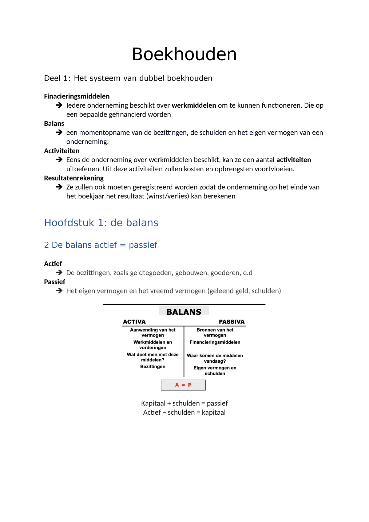 Boekhouden Samenvatting Ex1 - Boekhouden Deel 1: Het Systeem Van Dubbel ...