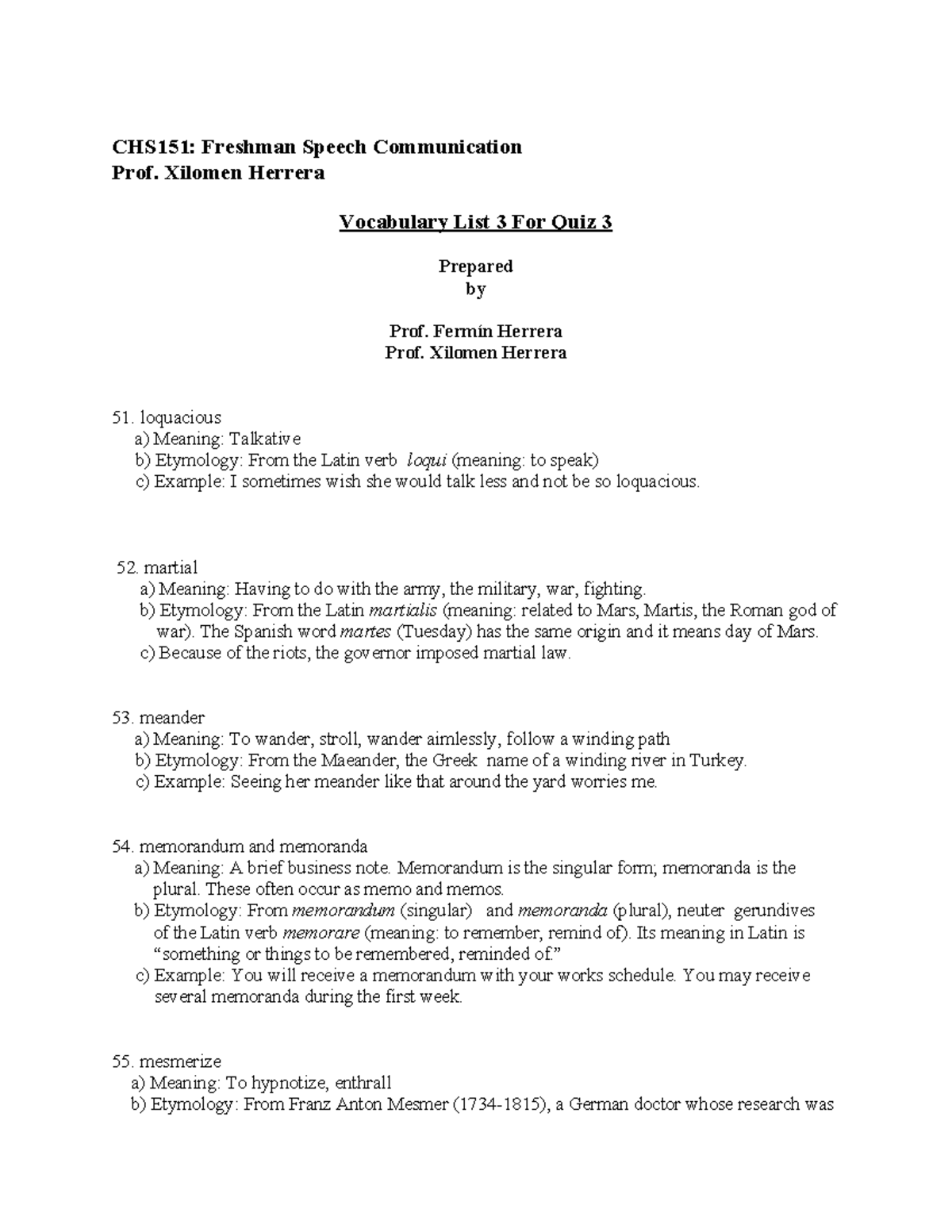 CHS 151 Vocabulary List 3 - Tagged - CHS151: Freshman Speech ...