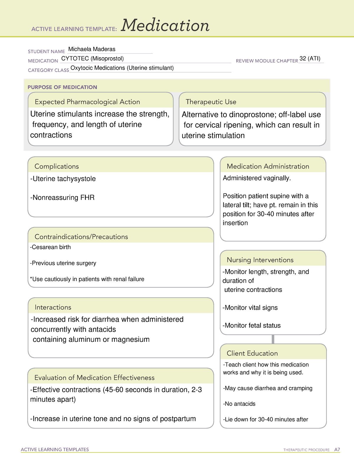 Cytotec Oxytotic Medications ATI template ACTIVE LEARNING TEMPLATES