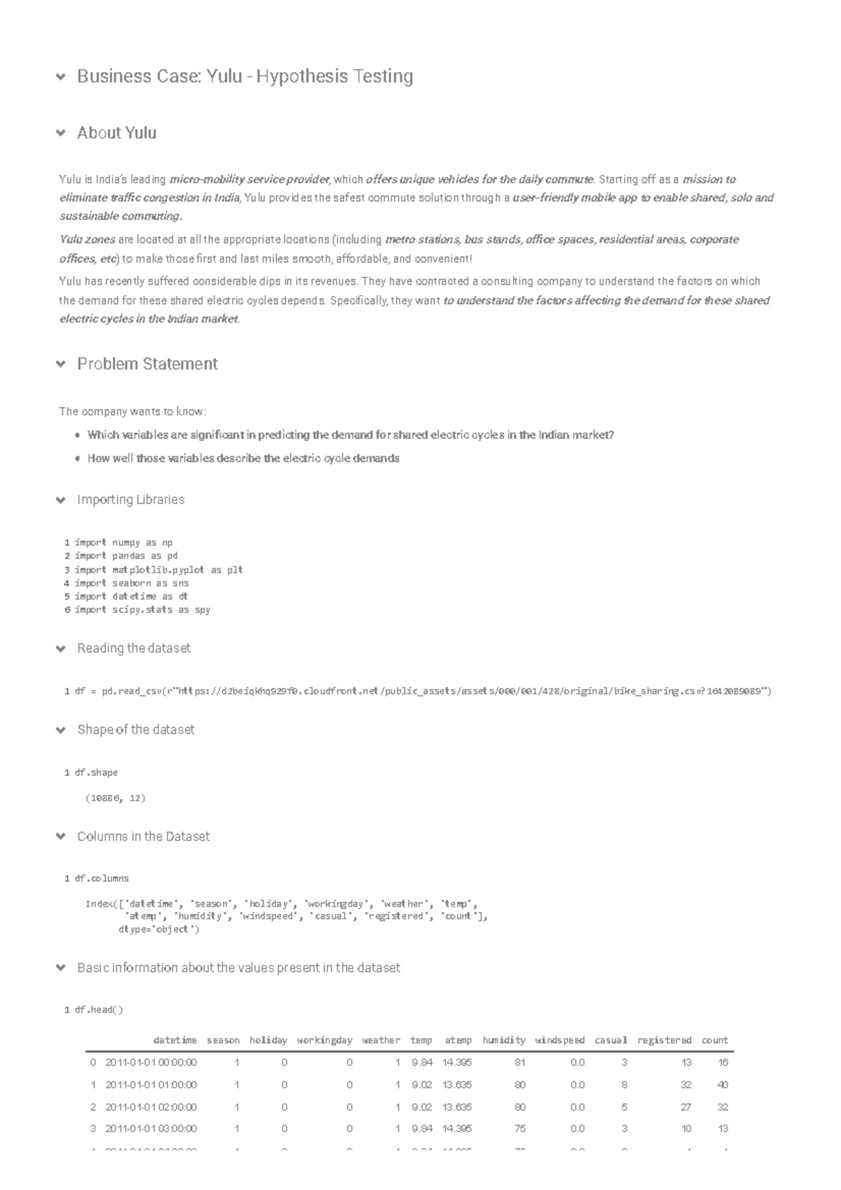 yulu hypothesis testing