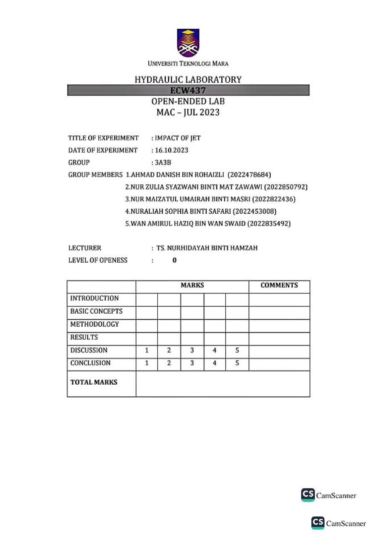 LAB REPORT IMPACT OF JET - Civil Engineering - Studocu