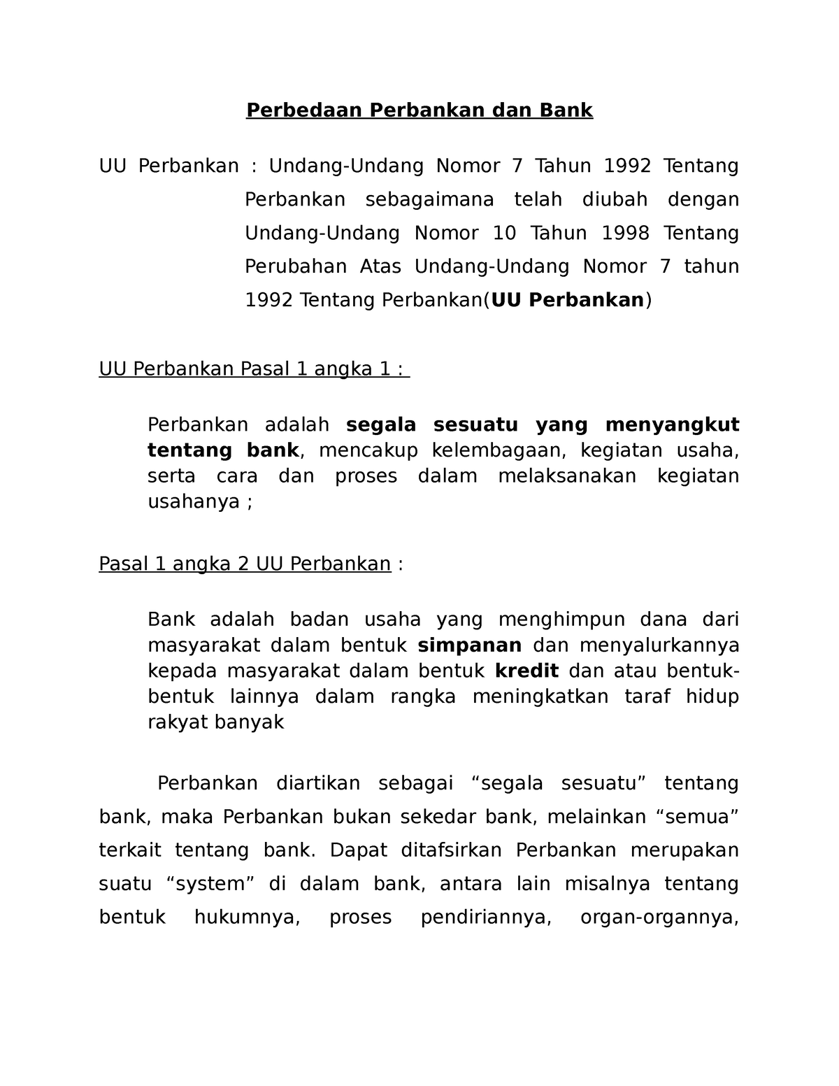 DAG- Perbankan 1 - Tes - Perbedaan Perbankan Dan Bank UU Perbankan ...