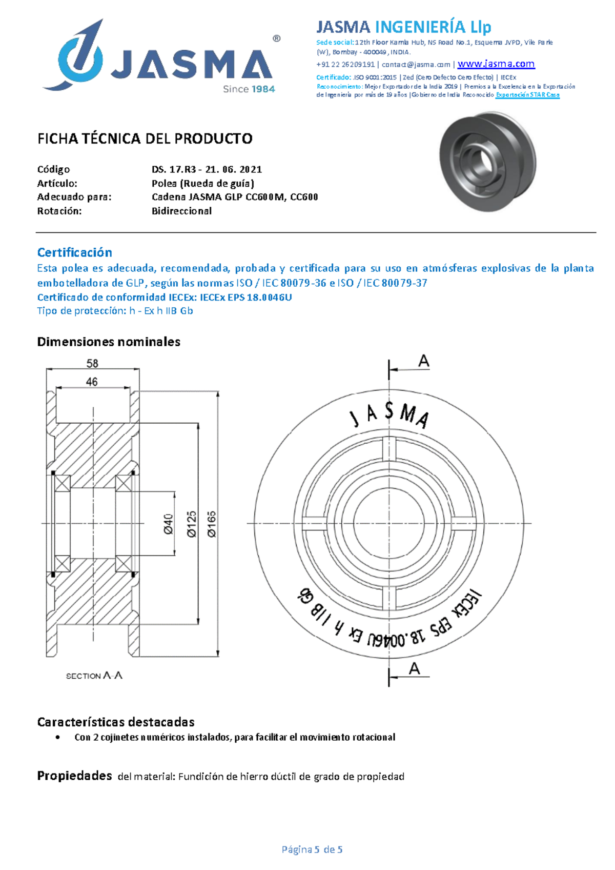 Q22131 TKS Chile (Chains Sprockets) 14.10.2022 Spanish 5 JASMA INGENIERÍA Llp Sede social