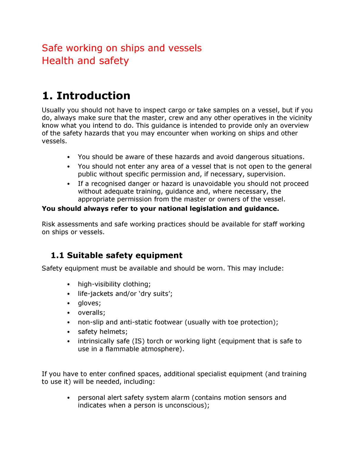 safe working practices onboard ship essay