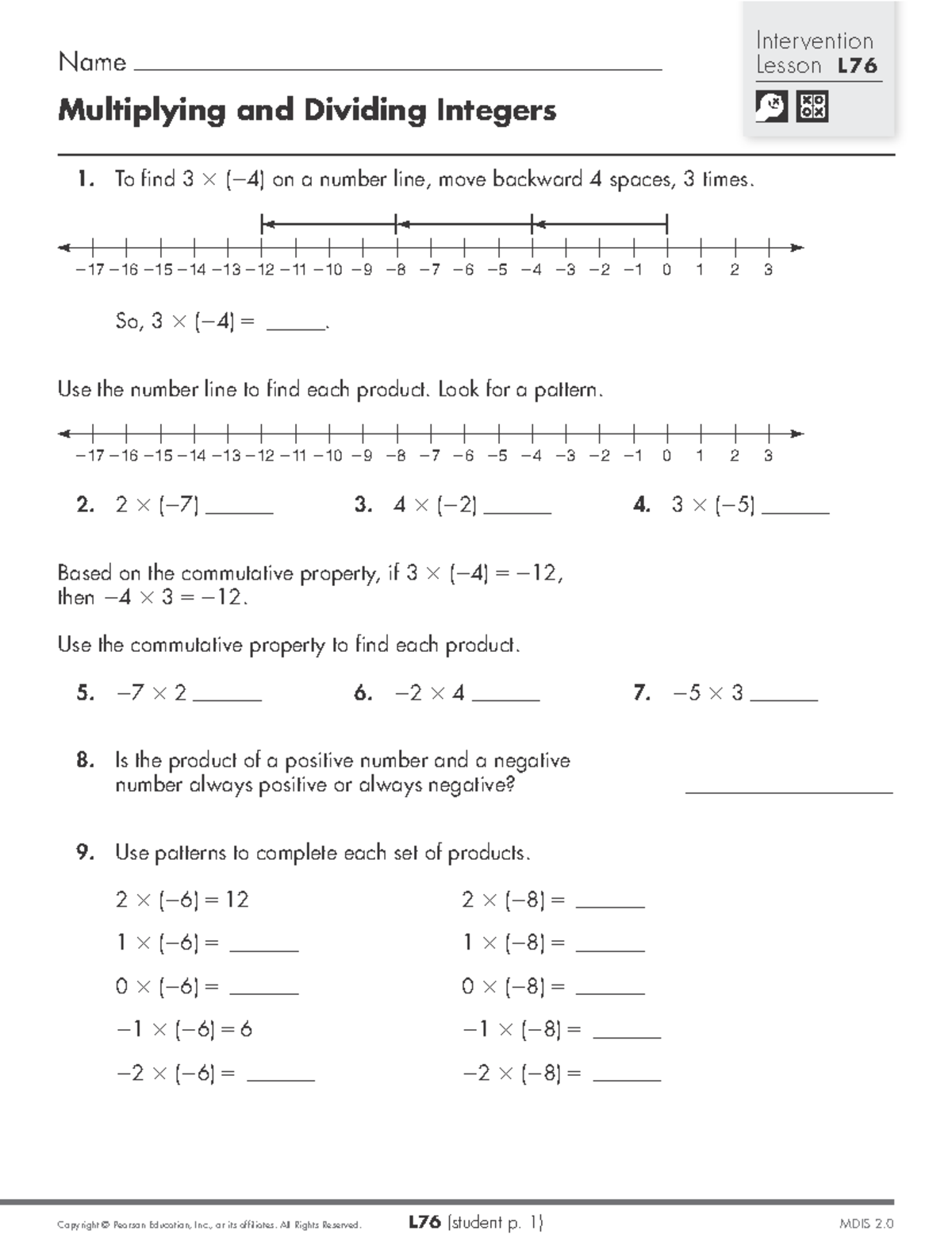 ENV68 MDIS lesson l76 - Math - Intervention Name Lesson L Multiplying ...