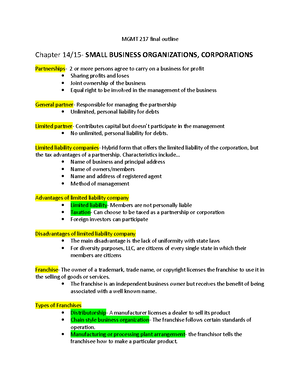 MGMT 217 Exam 1 Study Guide - MGMT 217 Exam 1 Study Guide Common The ...