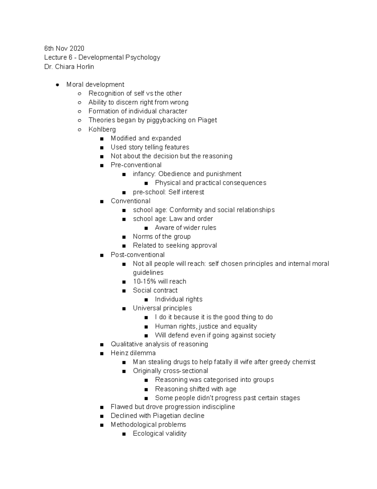 Developmental Psychology Lecture 6 - 6th Nov 2020 - 6th Nov 2020 ...