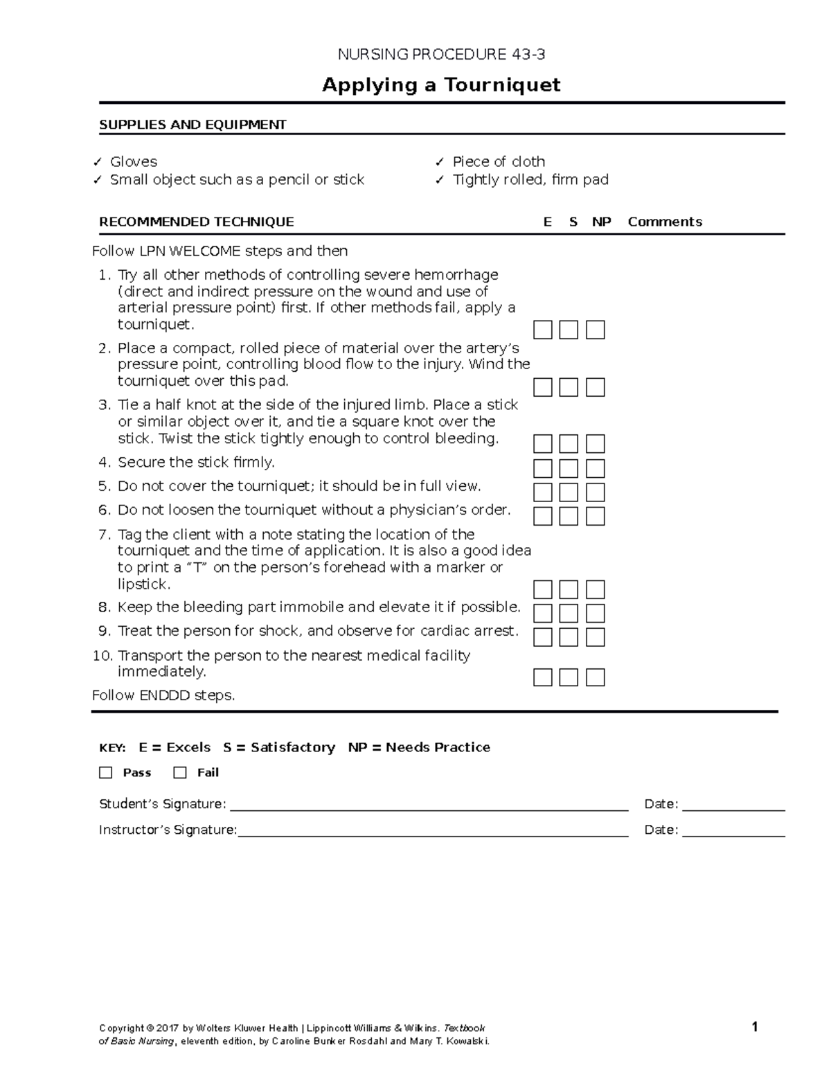 Procedure 433 Applying a Tourniquet NURSING PROCEDURE 43 Applying a