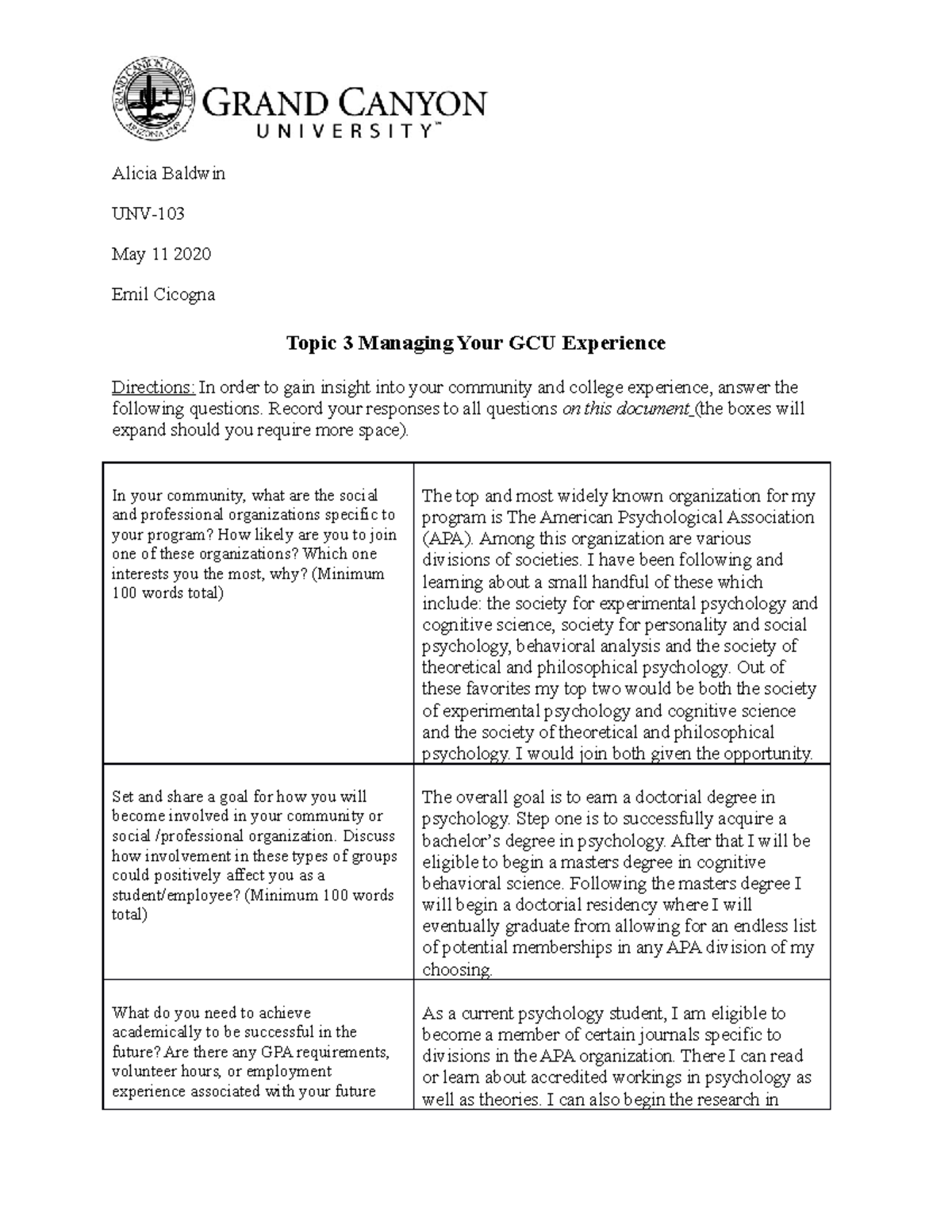 Topic 3 Managing Your Gcu Experience - 23b31r8