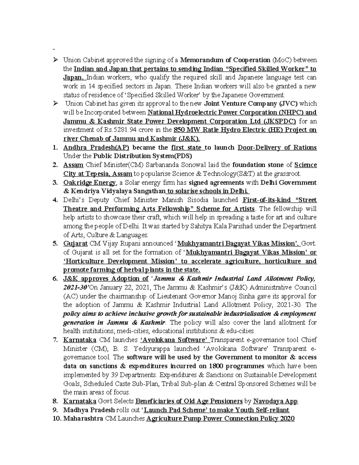 2021 National Affairs - Union Cabinet approved the signing of a ...